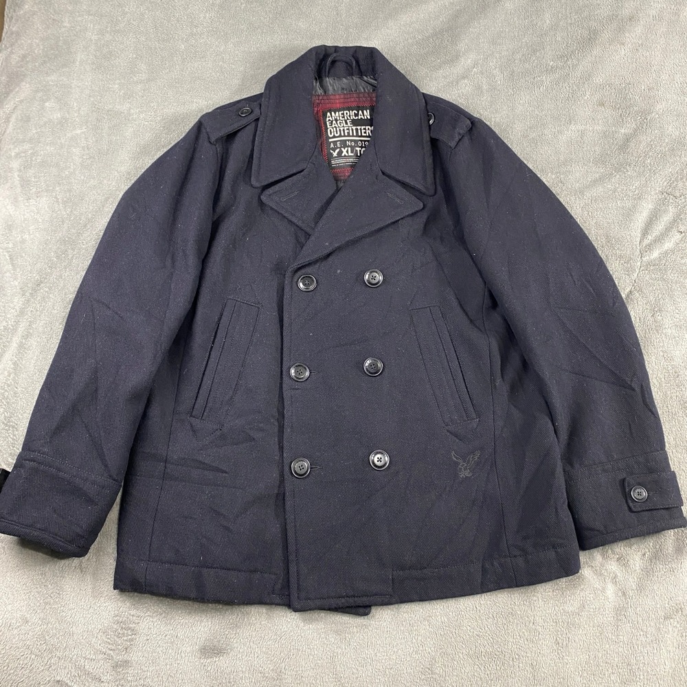 American Eagle Outfitters Coat Mens XL Peacoat Double Breasted Wool Blend Navy